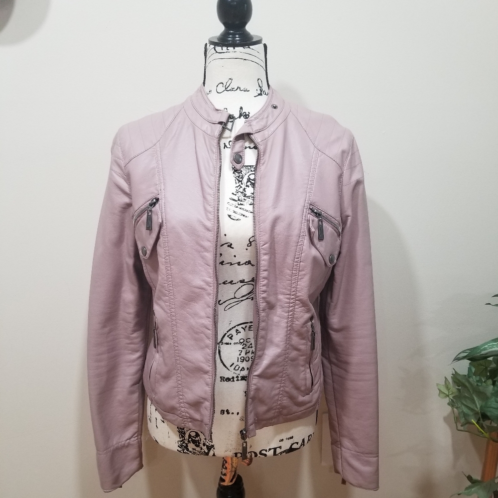 JouJou Pale Pink Faux Leather Jacket Size M, Zipper Closure, Pockets.